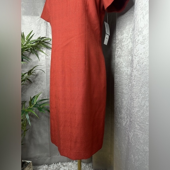 NWT KASPER A.S.L Red-Orange Cutout Neck Short Sleeve Sheath Midi Dress Sz 10 - Picture 4 of 10